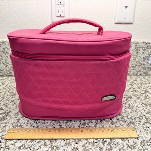 Travelon Deluxe Quilted Train Case Pink Cosmetic Makeup Organizer Bag
